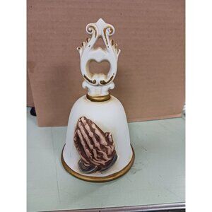 Homco Porcelain  3D Praying Hands Bell Vintage 6in tall